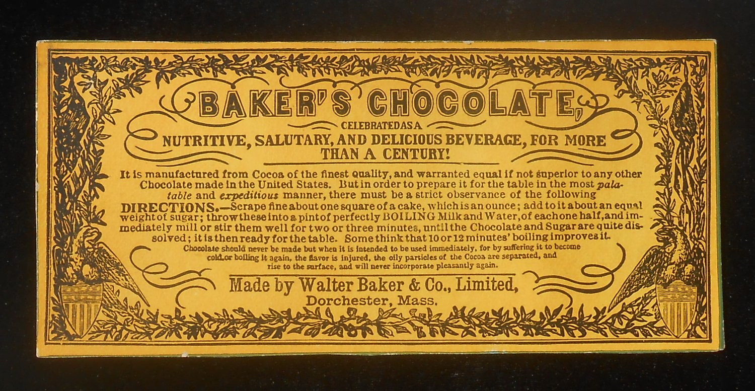 1950s? Advertising Baker's Chocolate Made by Walter Baker & Co