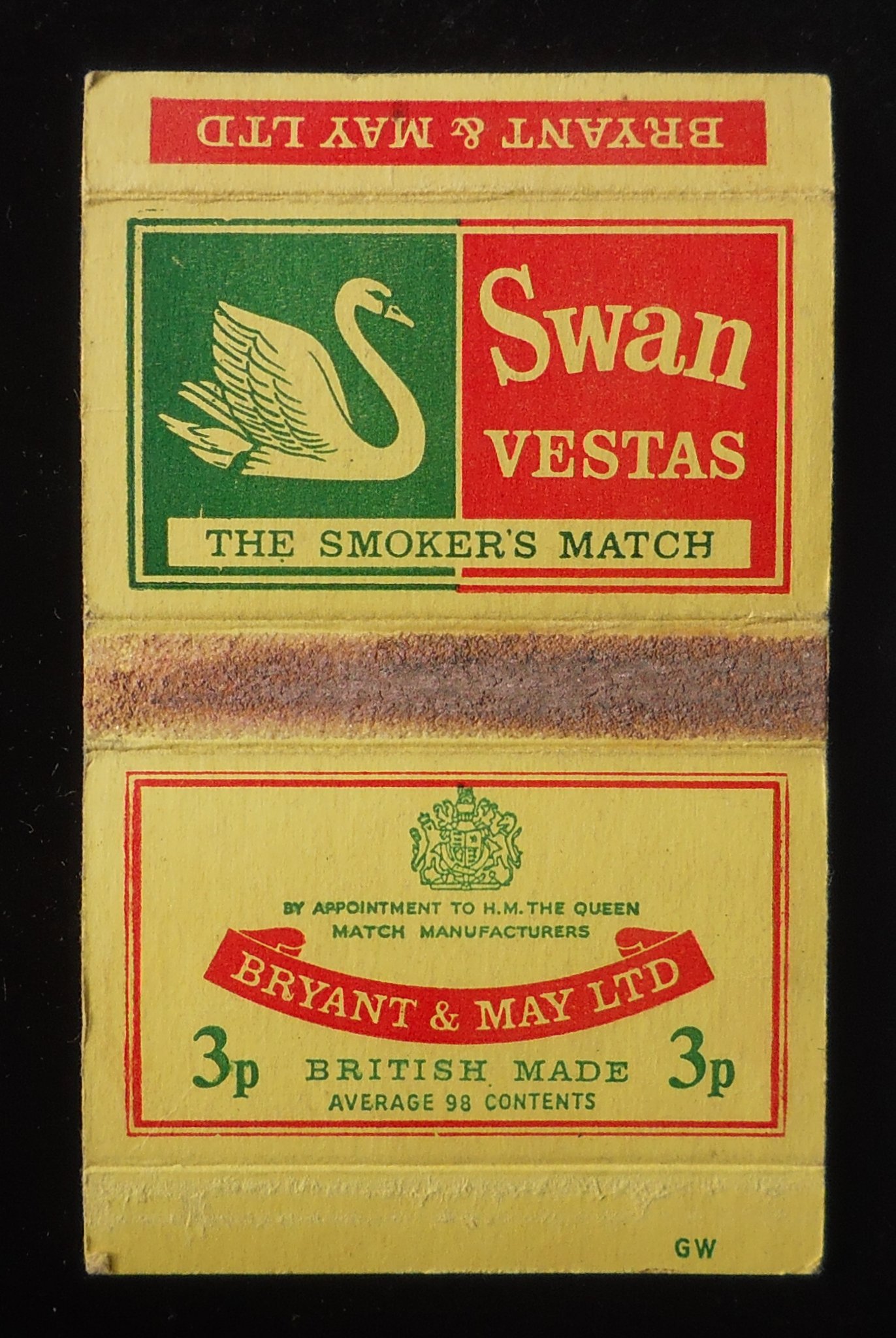 1970s? Swan Vestas The Smokers Match 3p Bryant & May Flattened 